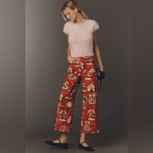 The Colette Crop Printed Pointe Pants by Maeve Anthropologie In: Red Pattern